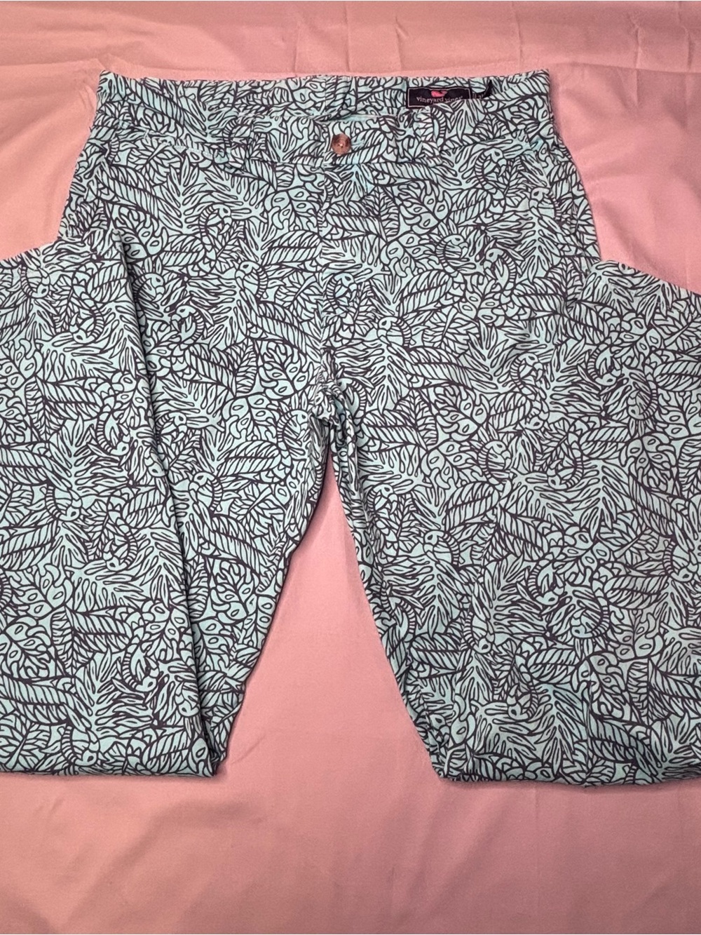 Vineyard Vines Men’s Breaker Mint Green Leaf Flamingo Print Pants 32 x 32